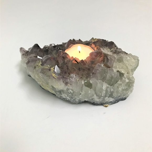 Large Raw Amethyst Cluster Tealight Candle Holder - Picture 3 of 7